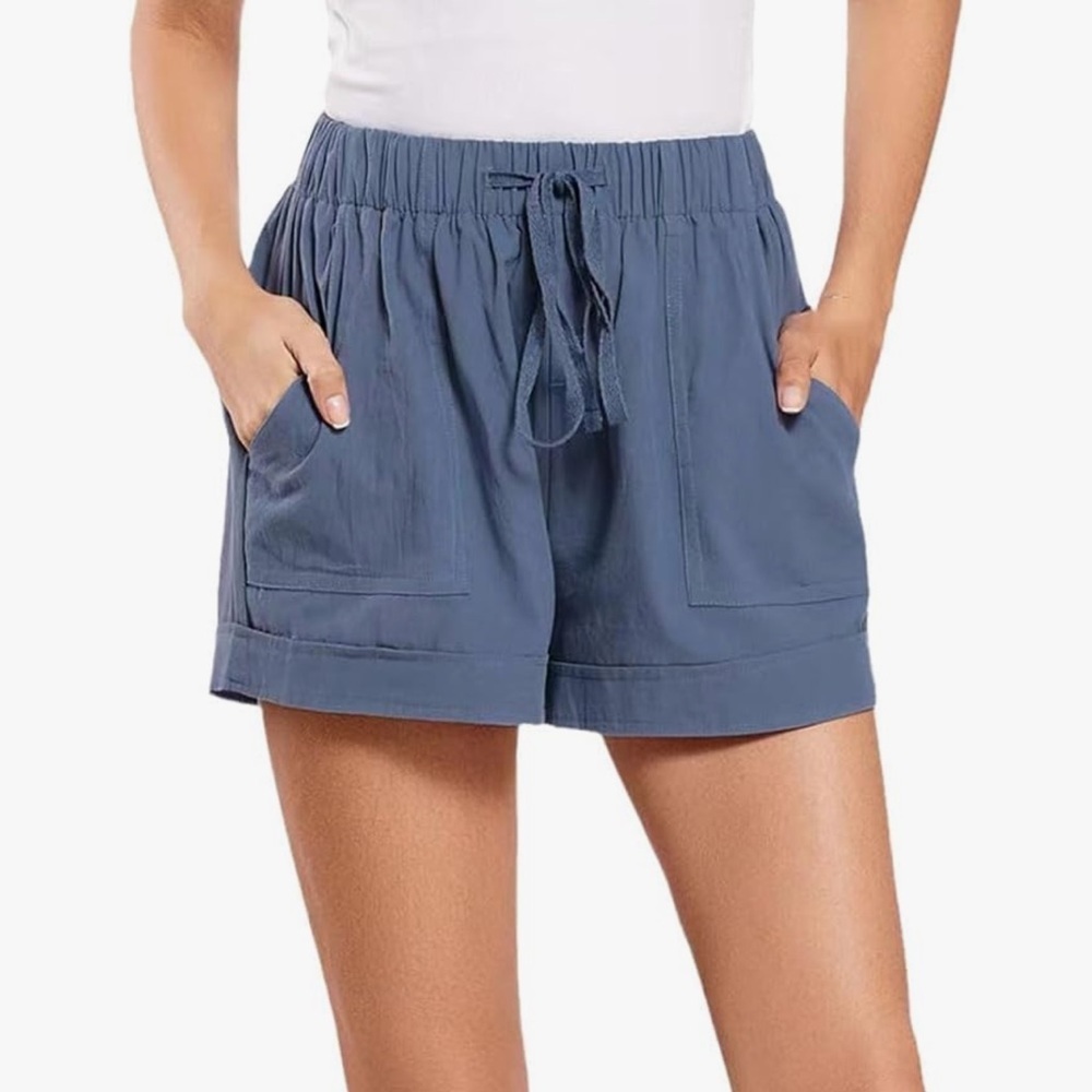American Eagle Casual Pocket A-Line Lace Up Mid Rise Blue Cotton Shorts Comfy M